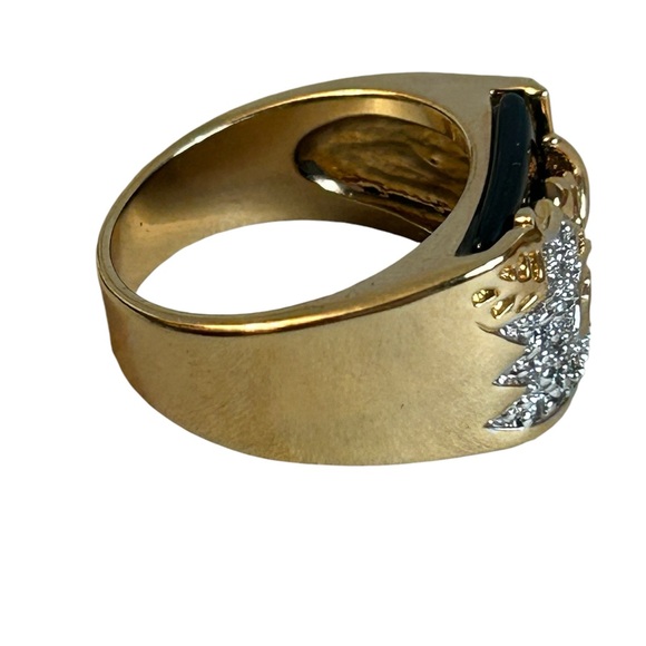 Mens Eagle Head Ring Size 11.5 Onyx Russian CZ Red Eye 18k Overlay Faux Ruby - Picture 3 of 12